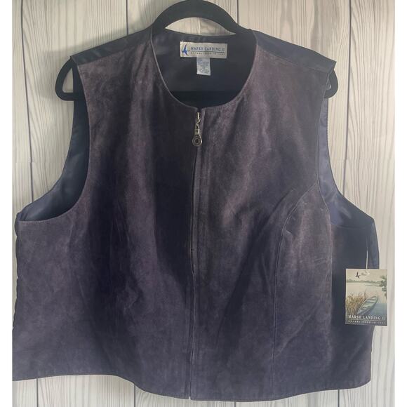 Women's Navy  Marsh Landing Plus Size 1X Button Up Suede Vest NEW - Picture 1 of 8